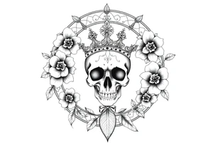 Mandala dream catcher with detailed beautiful gothic boho flowers on vine and skull with gorgeous crown tattoo idea
