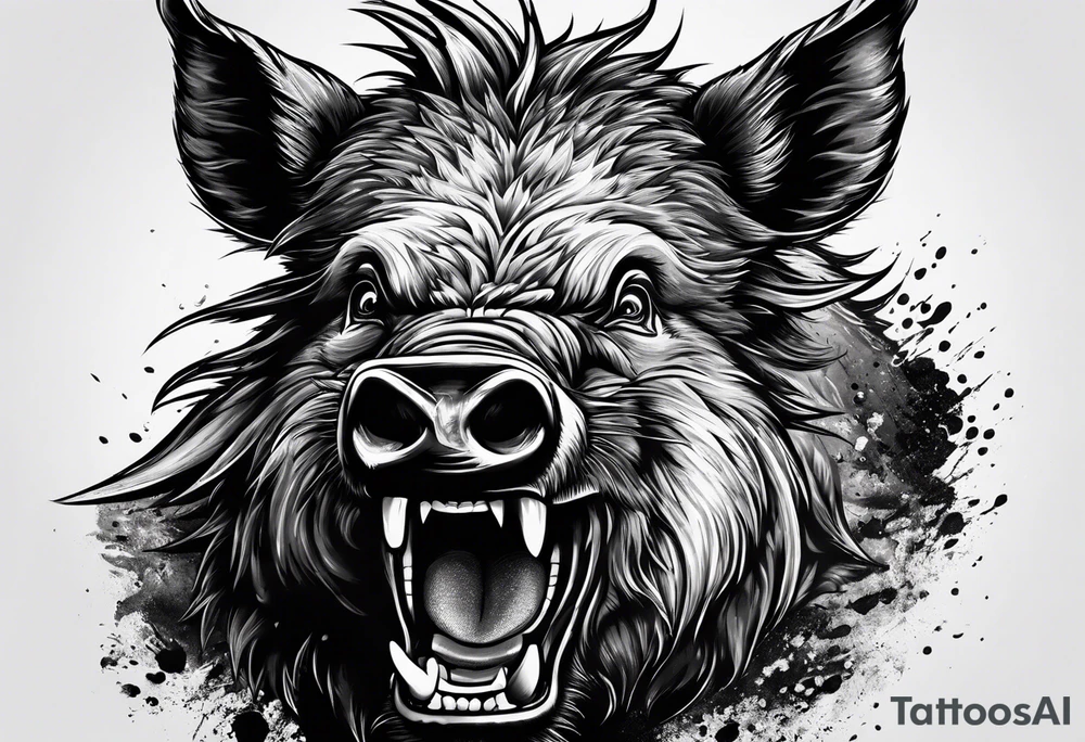 front angry boar tattoo idea