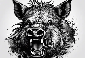 front angry boar tattoo idea