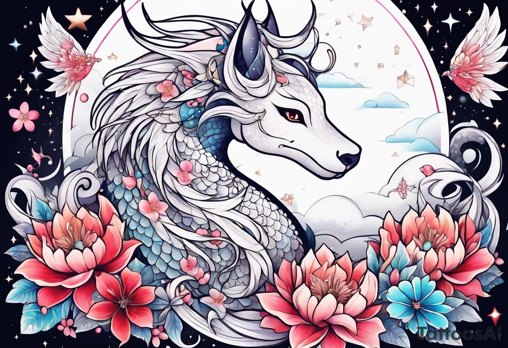 Constellation, wing , snow , cross , dragon female japan kawaii , flower tattoo idea