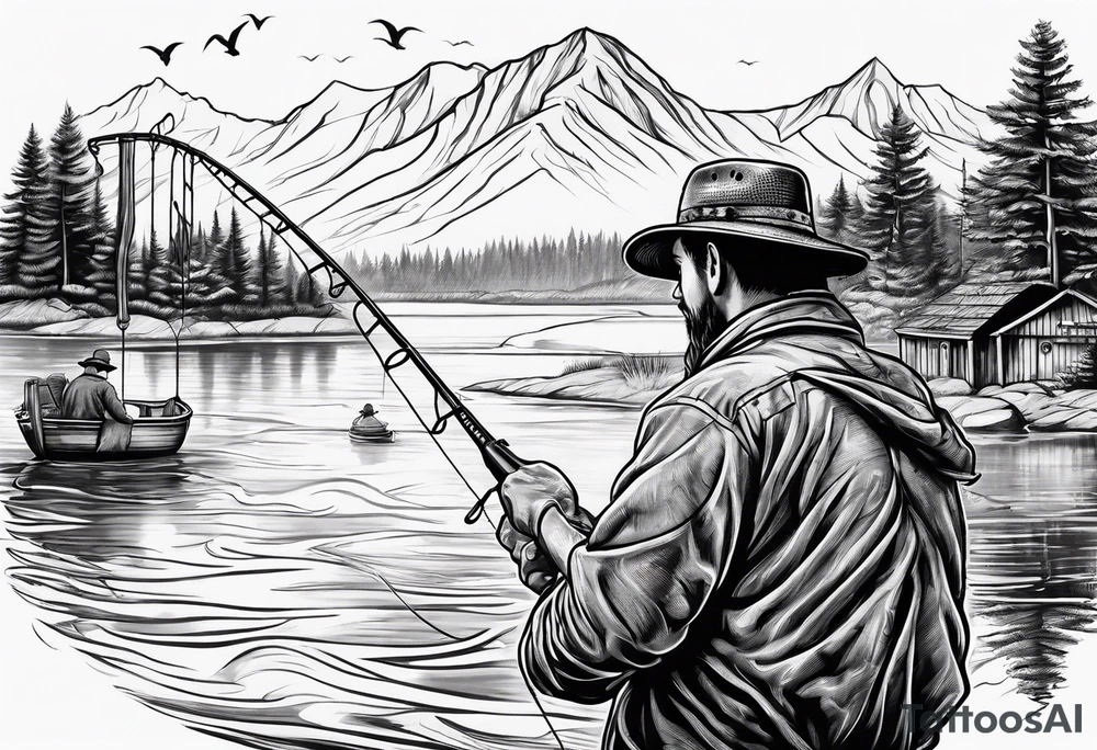 fisherman at the pond tattoo idea