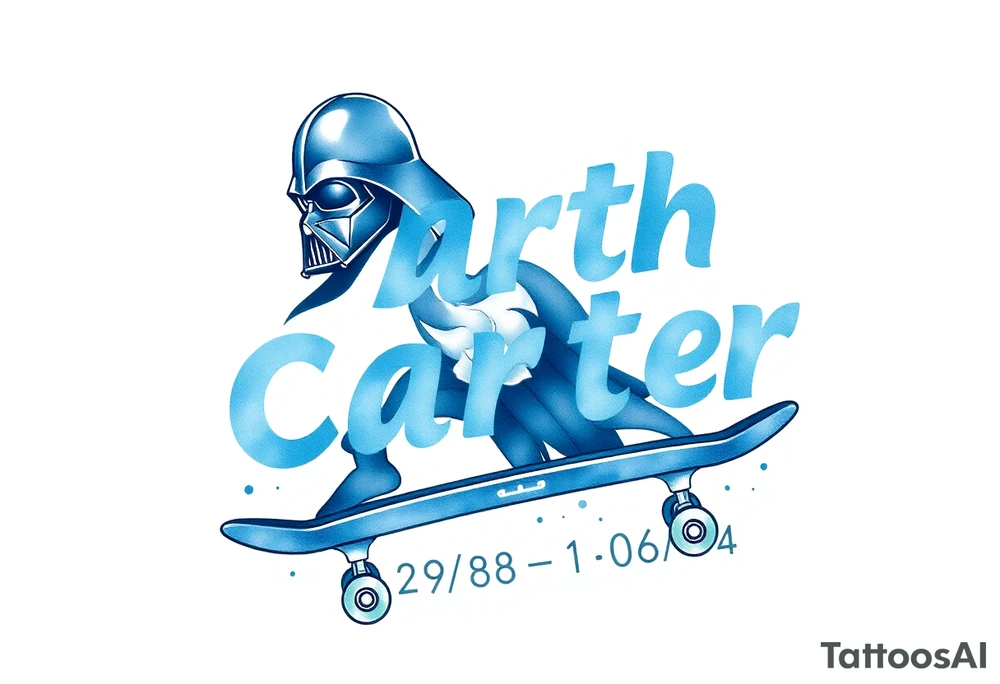 blue Skateboarding TALL Darth Vader
WORDS in star wars font "Darth Carter"
12/29/88-01/06/24 tattoo idea