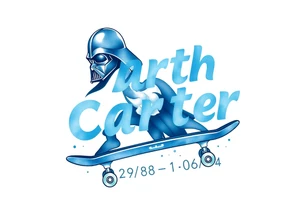 blue Skateboarding TALL Darth Vader
WORDS in star wars font "Darth Carter"
12/29/88-01/06/24 tattoo idea