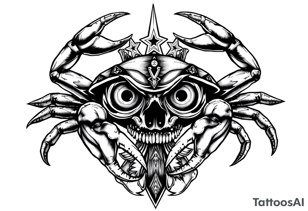 A king crab with the cancer zodiac visual and Huge eyes anti gov tattoo idea