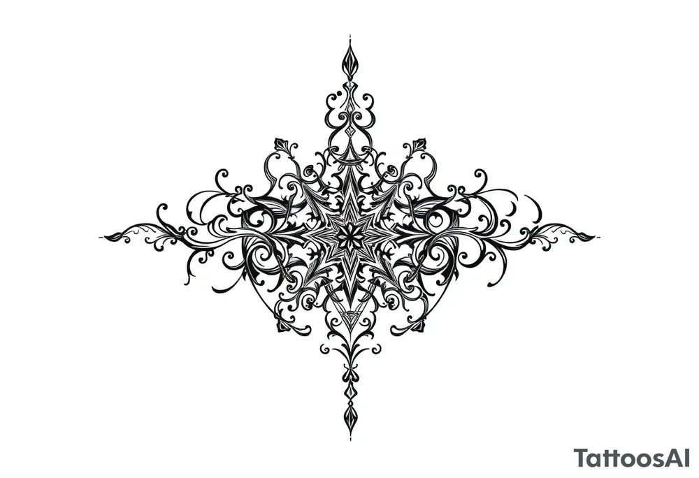 mystical dark and long ornament with witch mytolog and ancient rhyme tattoo idea