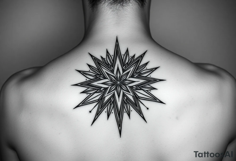 A highly artistic tattoo design with a central focus on a radiant star, symbolizing guidance and empowerment. black and white. small tattoo idea