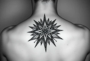 A highly artistic tattoo design with a central focus on a radiant star, symbolizing guidance and empowerment. black and white. small tattoo idea