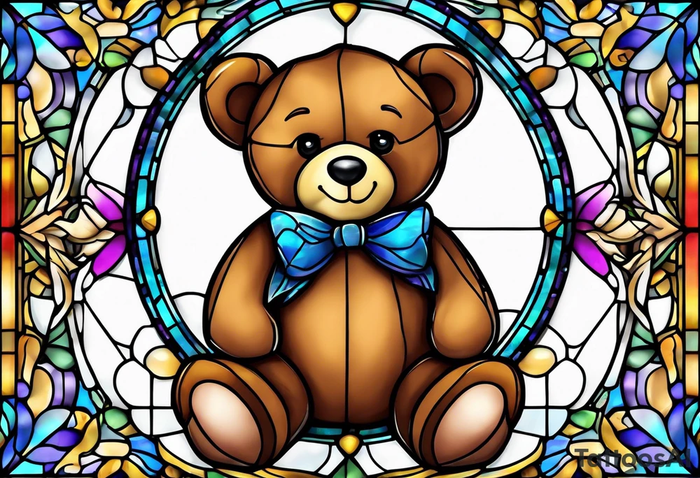 Cute teddy bear stained glass tattoo idea