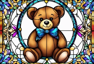 Cute teddy bear stained glass tattoo idea