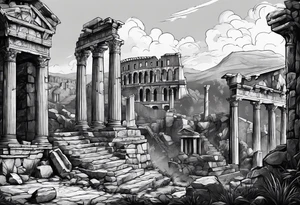 Roman Solider looking at ruins tattoo idea