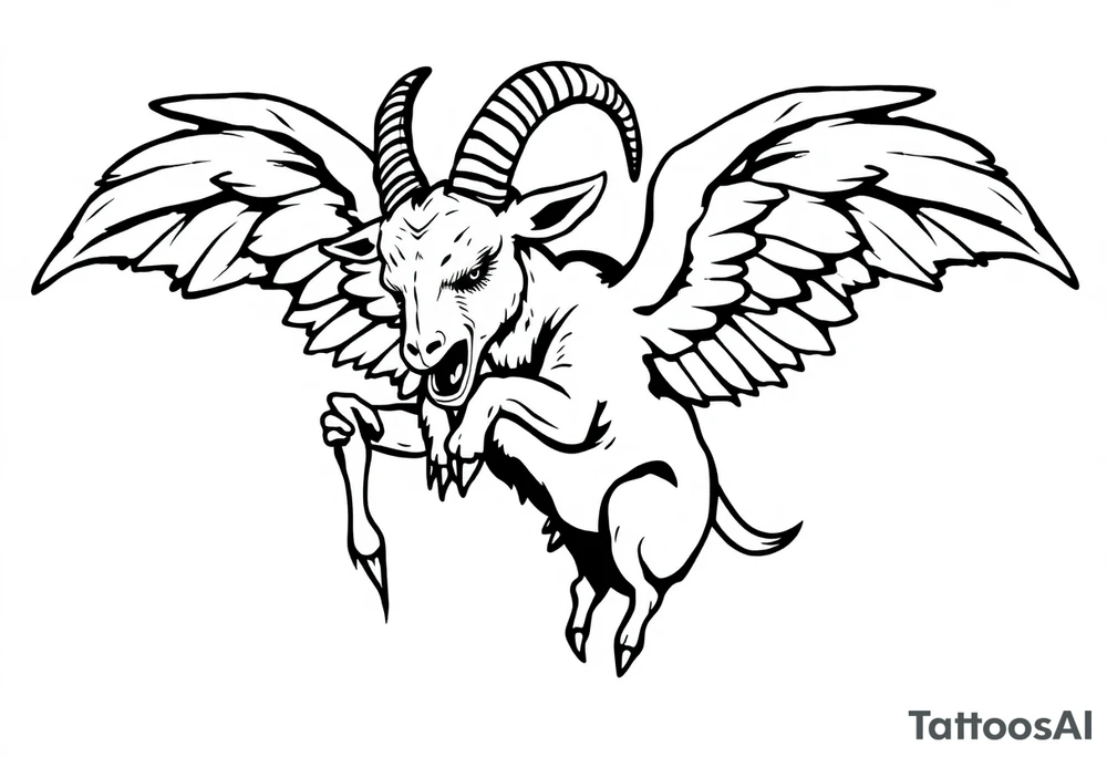 goat odd crying angel tattoo idea