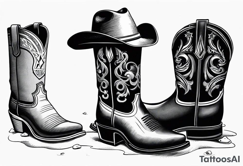 A pair of mens boots, a pair of womens sandals and a cowboyhat on the Beach. Keep it simple tattoo idea