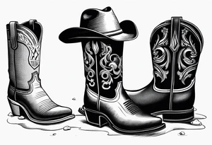 A pair of mens boots, a pair of womens sandals and a cowboyhat on the Beach. Keep it simple tattoo idea