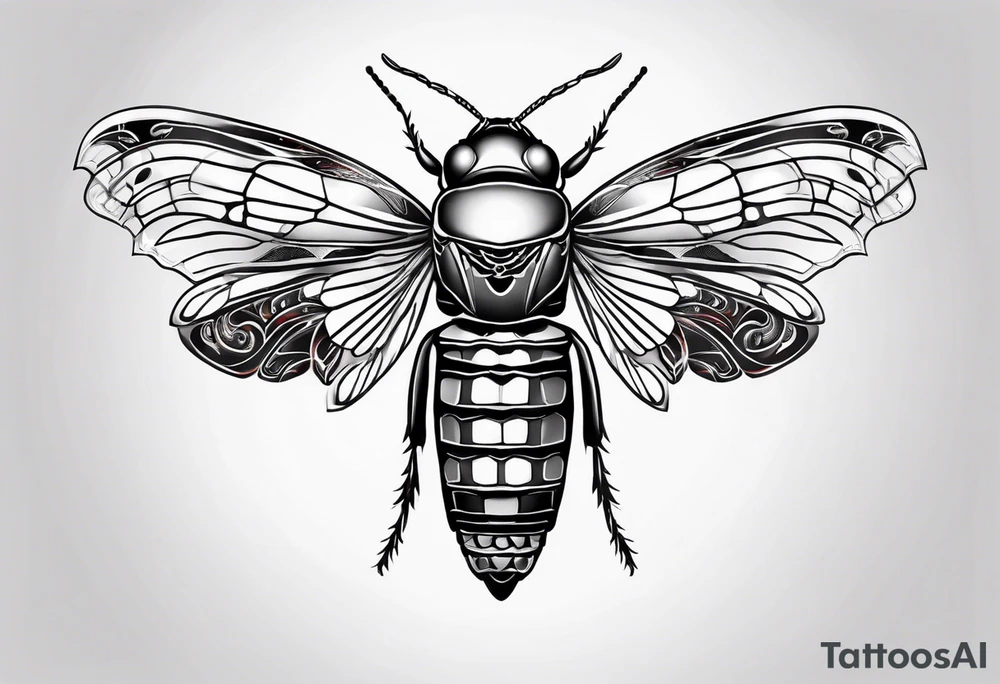 cicada on top of red greek design tattoo idea