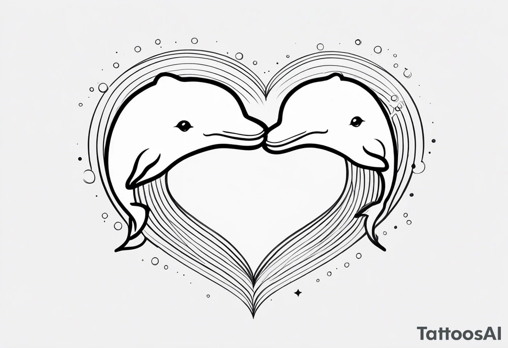 Two cartoon cute whales making heart with tails tattoo idea