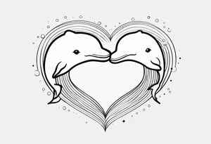 Two cartoon cute whales making heart with tails tattoo idea