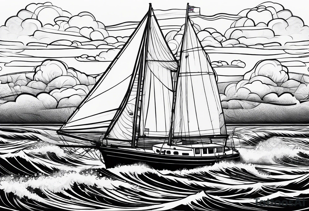 sailboat sail patched in such a way that it resembles a maritime lighthouse. tattoo idea