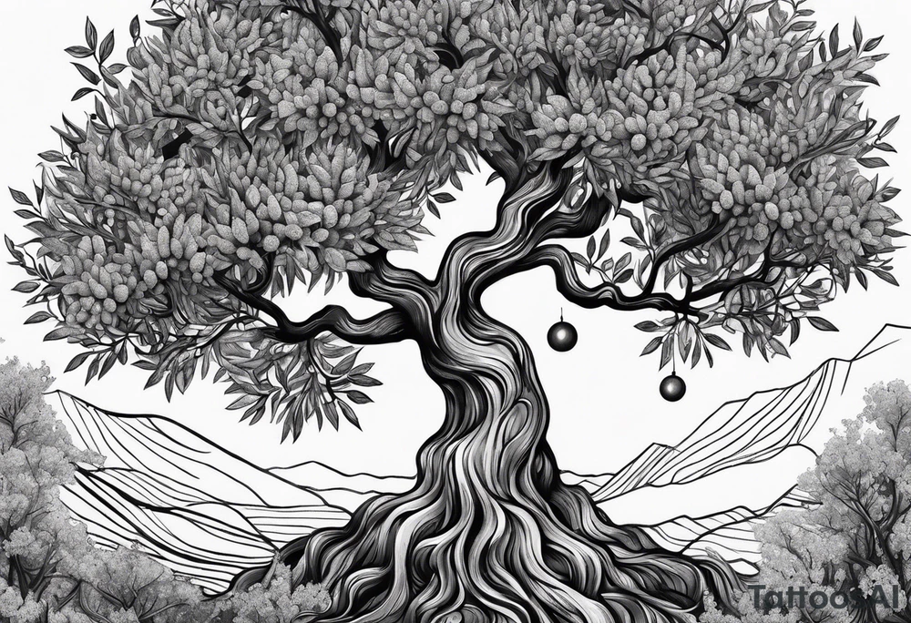 psychedelic olive tree tattoo idea