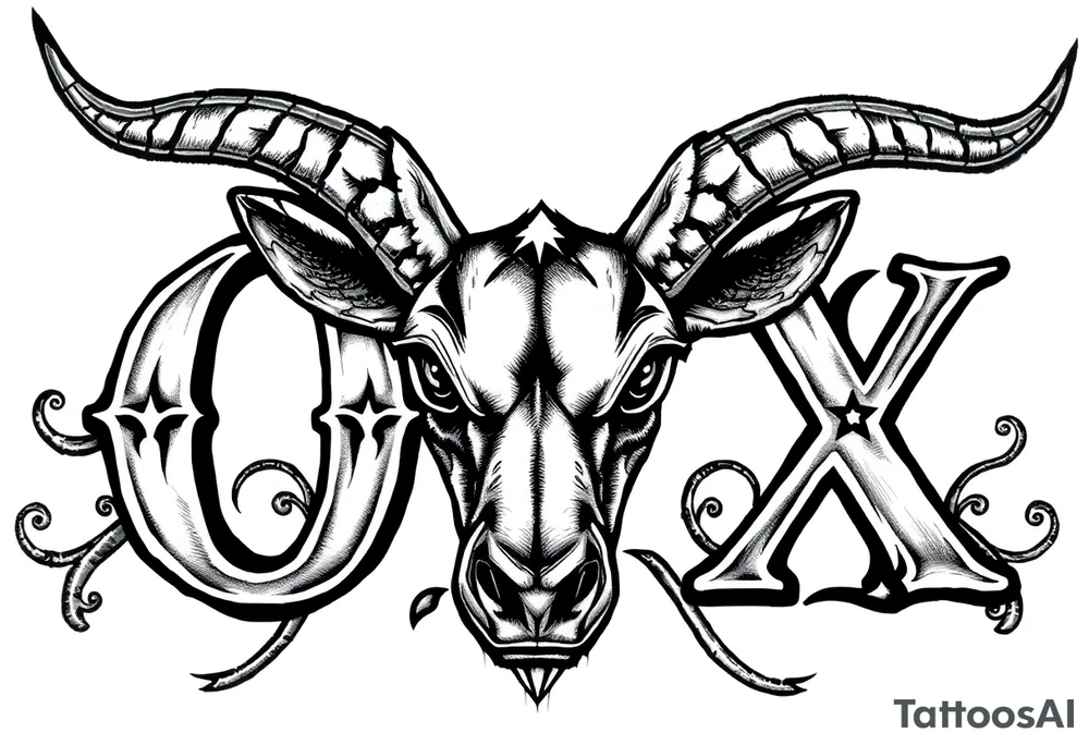 the word ox in bold letters with jamaican designs behind it tattoo idea