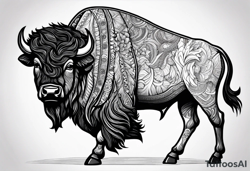 fine line bison doodle - white background, clean background, no skin tattoo idea