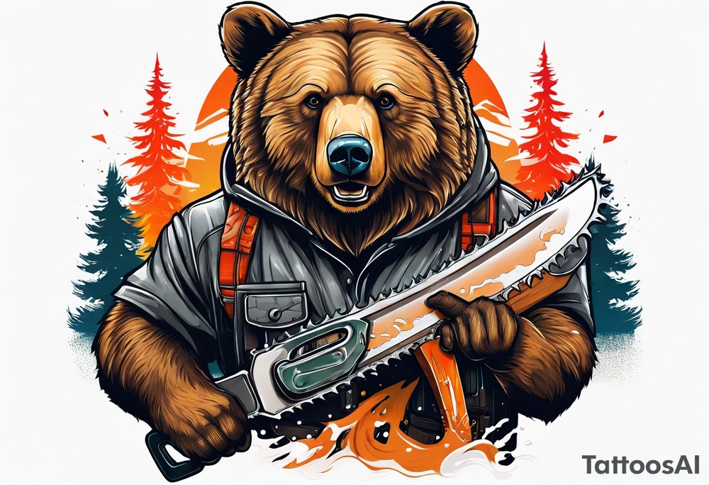 Bear with a chainsaw tattoo idea