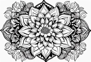 Flowers, colorful, horizontal, botanical with black and white mandala background tattoo idea