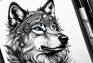 Wolf pup, peacock feather, butterfly, tattoo idea