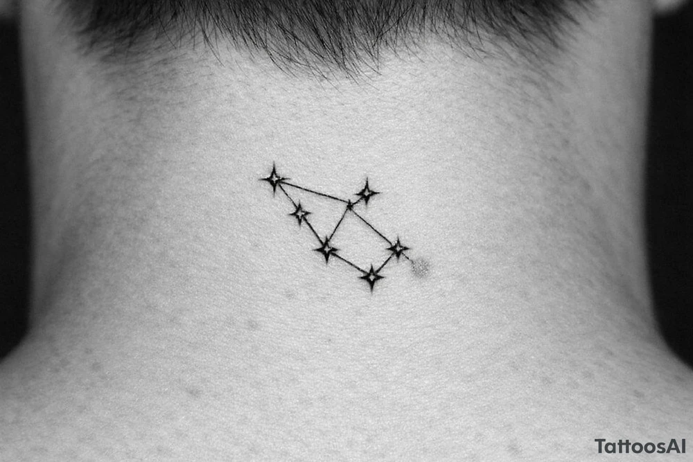 Close-up realism of a constellation with one fading star. tattoo idea