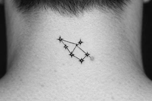 Close-up realism of a constellation with one fading star. tattoo idea