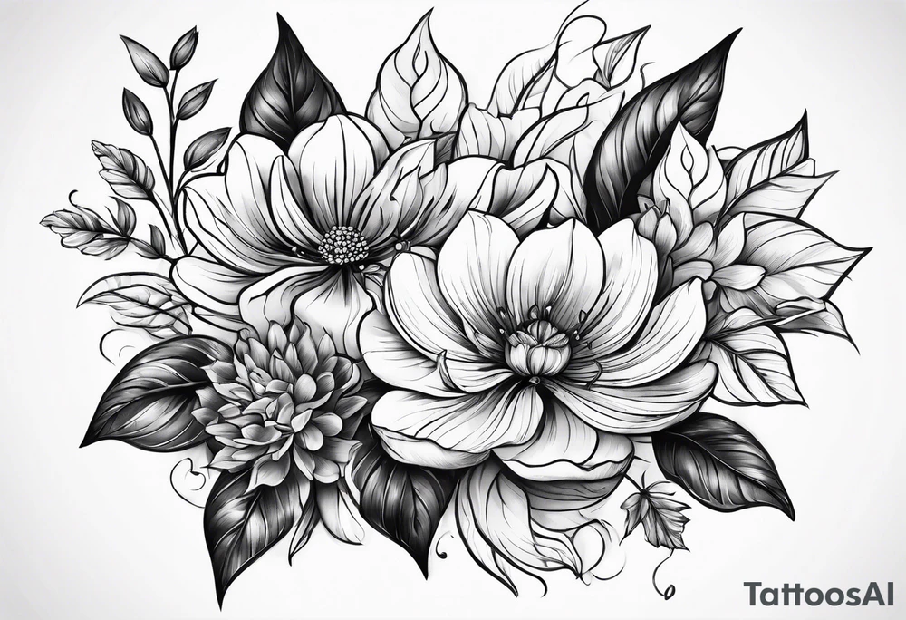 flowers and leaves tattoo idea