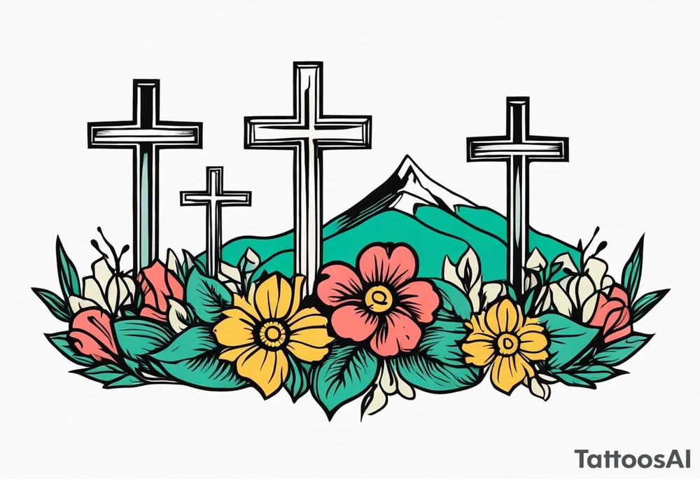 three crosses on hill


vintage flowers
old school vintage simple traditional design 



bold color simple tattoo idea