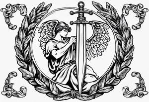 number 13 centered in a laurel leaf wreath and a sword going through the center of the wreath.  Male angel 13 tattoo idea