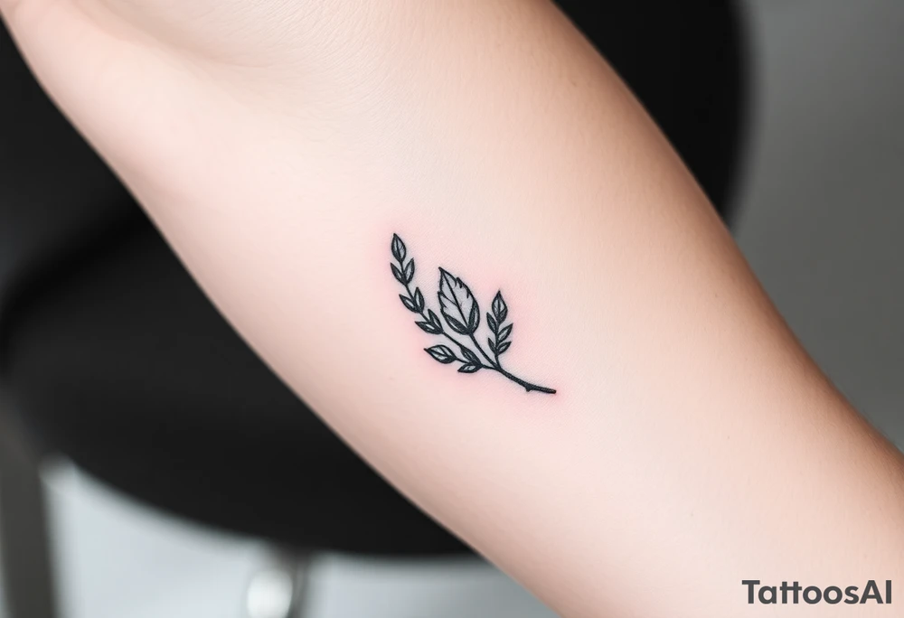 laurel branch with one leaf inverted, the inverted leaf is part of the branch and the same size as the others tattoo idea