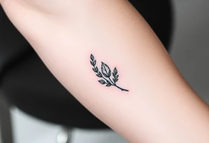 laurel branch with one leaf inverted, the inverted leaf is part of the branch and the same size as the others tattoo idea
