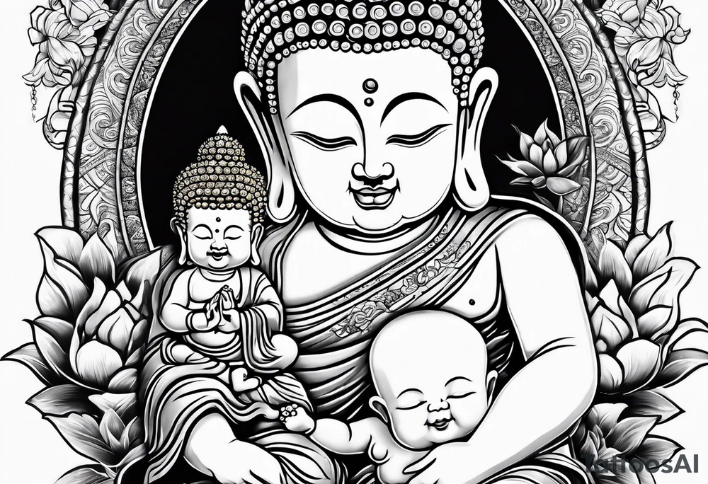Buddha carrying Buddha baby tattoo idea