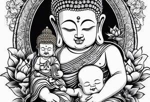 Buddha carrying Buddha baby tattoo idea