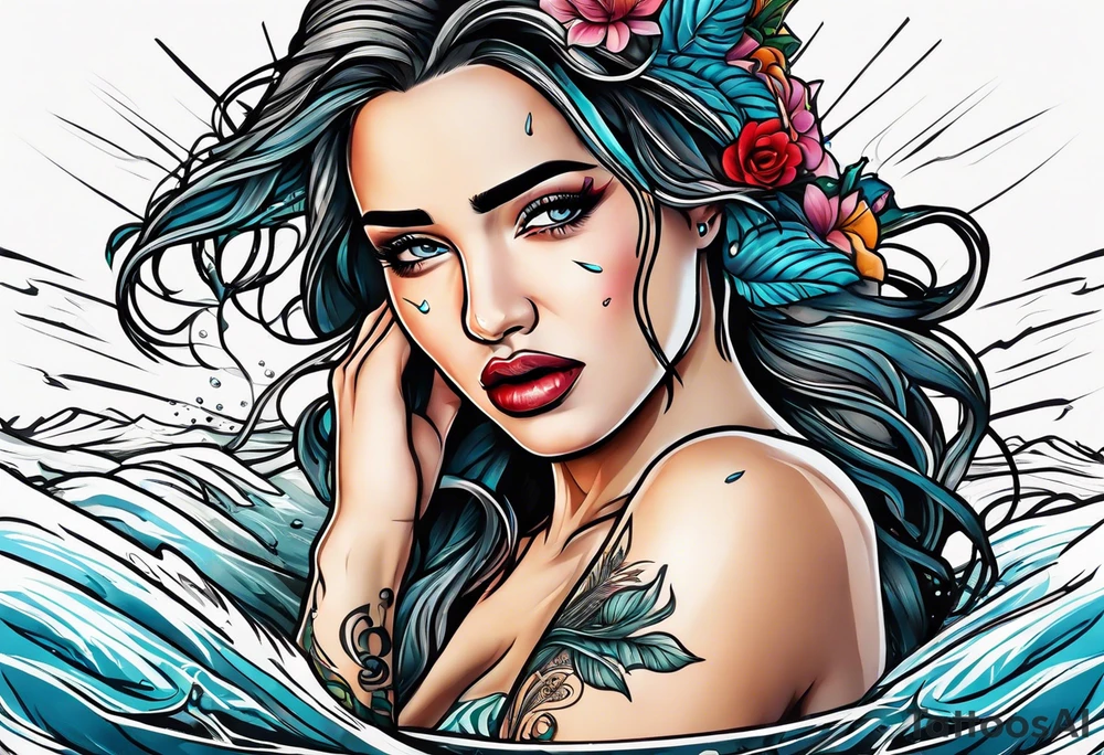 Woman crying at a river tattoo idea