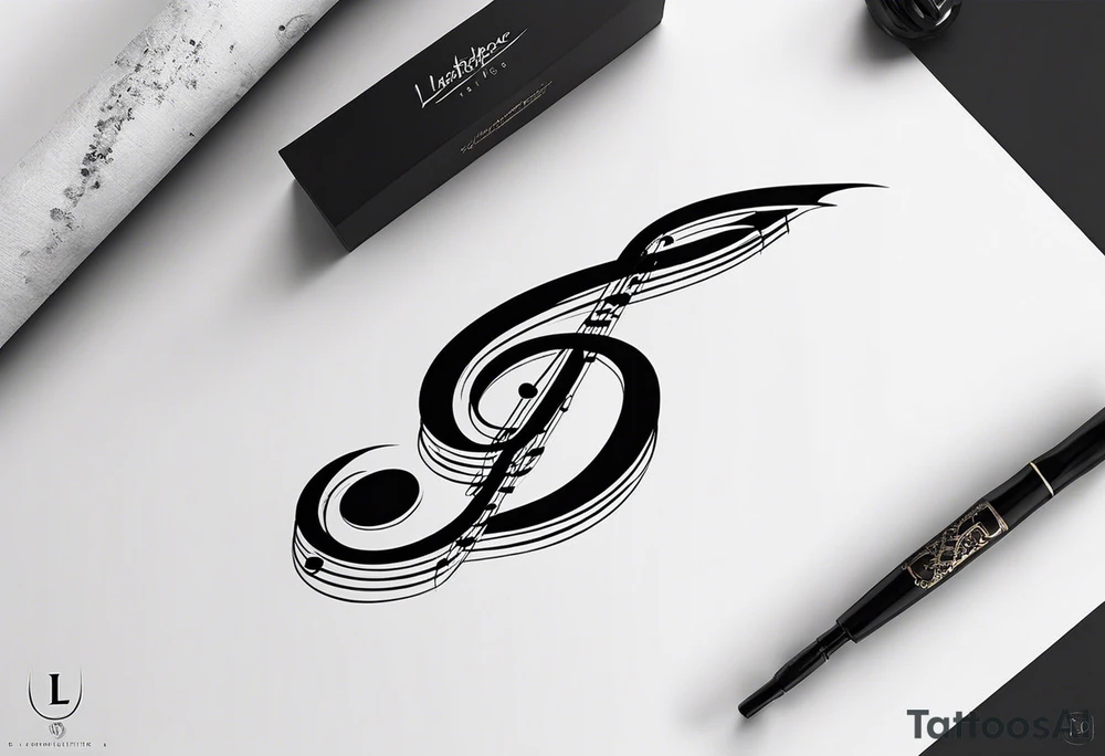 Simple minimalist tattoo in the style of line art depicting musical notes in the letters “l” and “r” tattoo idea