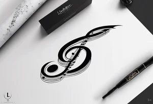 Simple minimalist tattoo in the style of line art depicting musical notes in the letters “l” and “r” tattoo idea