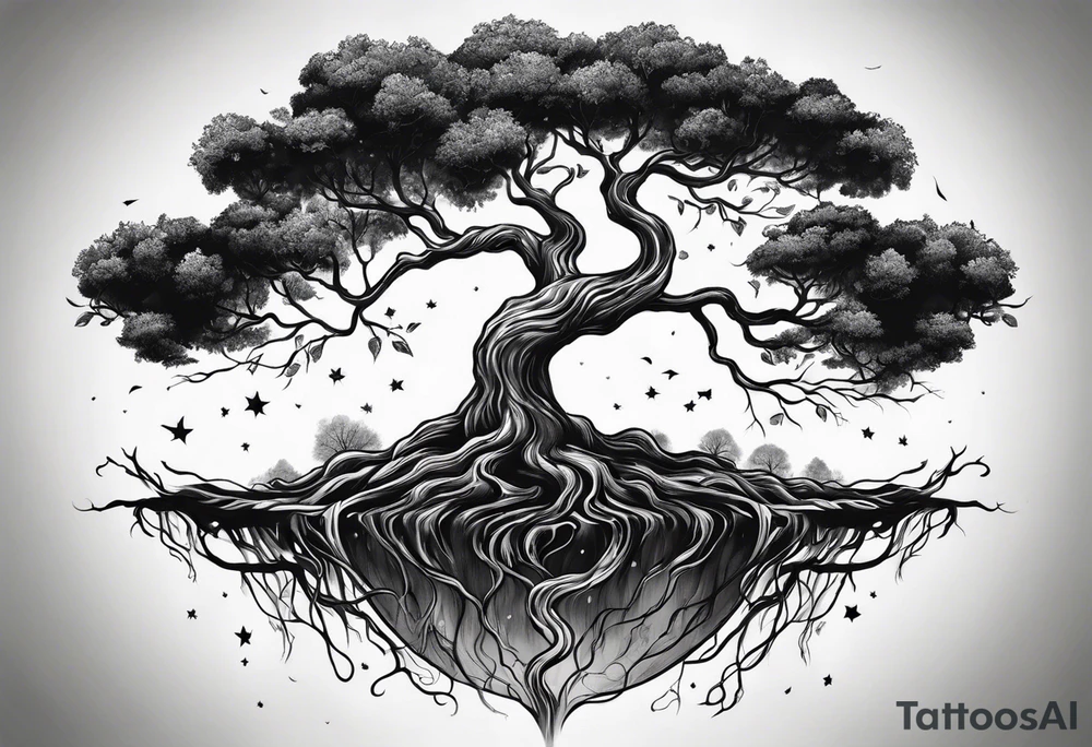 tattoo drawing of a tree with the roots coming out of a planet tattoo idea