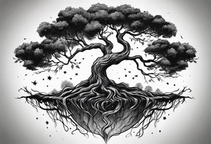 tattoo drawing of a tree with the roots coming out of a planet tattoo idea