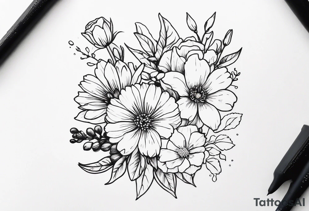 November birth flower and July birth flower in a bouquet small tattoo idea