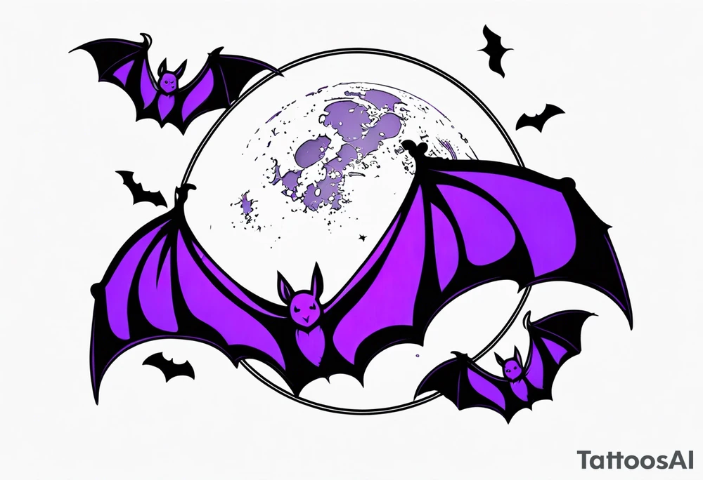 Purple bats and moon tattoo idea