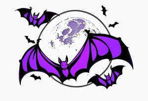 Purple bats and moon tattoo idea