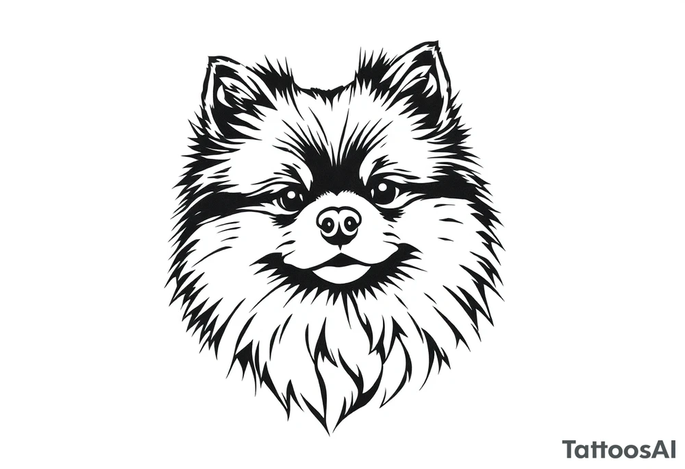 A realistic stencil silhouette style drawing of Pomeranian tattoo idea