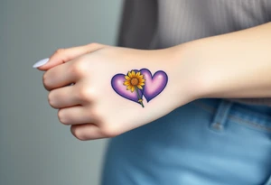 simple with Purple Hearts with yellow daisy with cross tattoo idea