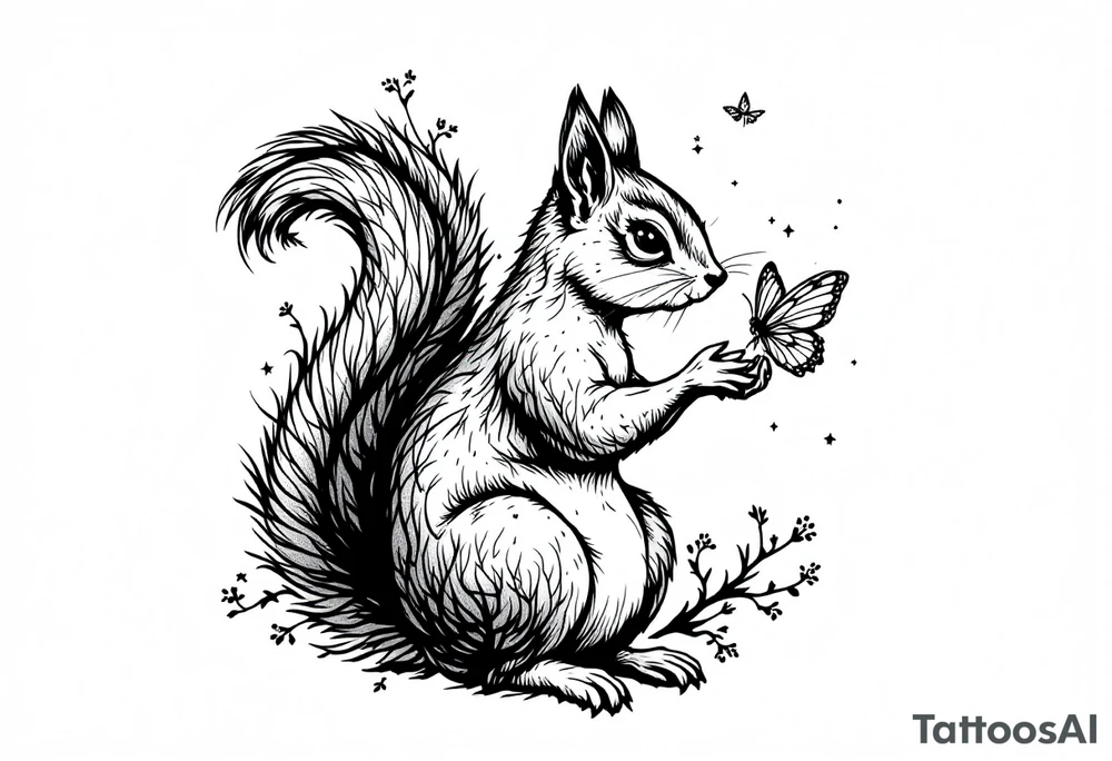 A squirrel holding a butterfly tattoo idea