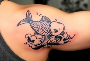traditional koi fish swimming upstream through turbulent waves tattoo idea