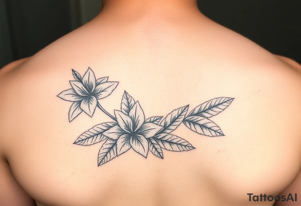 feminine dainty small shading realistic tattoo 

Sampugita flowers, anahaw leaves, tropical foliage tattoo idea