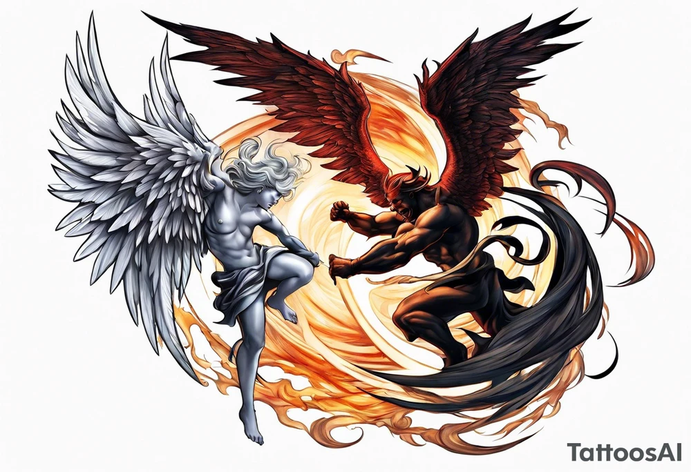 Angel and devil fighting back tattoo design tattoo idea